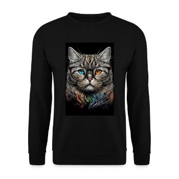 Morgenmuffel Besserwisser Katze Brille Ink - Unisex Pullover - Schwarz - Vorne - Alina (178cm) & Michal (187cm)