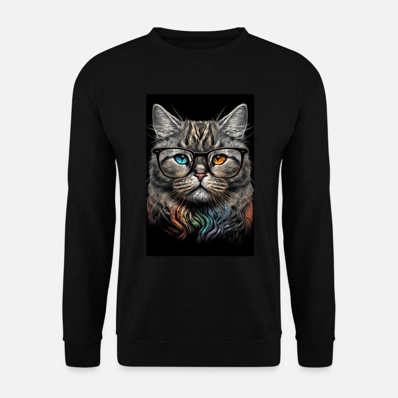 Morgenmuffel Besserwisser Katze Brille Ink - Unisex Pullover - Schwarz