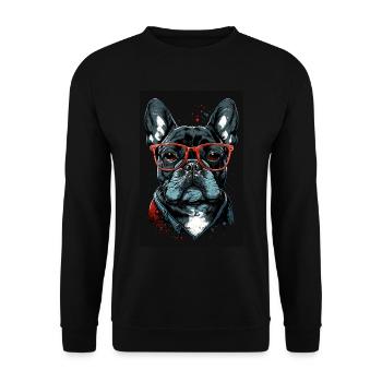 Mops Französische Bulldogge Besserwisser Brille - Unisex Pullover - Schwarz - Vorne - Alina (178cm) & Michal (187cm)