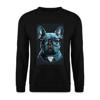 Mops Französische Bulldogge Besserwisser Brille - Unisex Pullover - Schwarz - Vorne - Alina (178cm) & Michal (187cm)