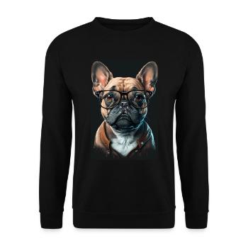 Mops Französische Bulldogge Besserwisser Brille - Unisex Pullover - Schwarz - Vorne - Alina (178cm) & Michal (187cm)