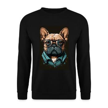Mops Französische Bulldogge Besserwisser Brille - Unisex Pullover - Schwarz - Vorne - Alina (178cm) & Michal (187cm)