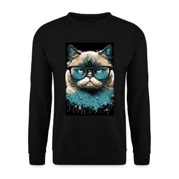 Morgenmuffel Besserwisser Katze Brille Ink - Unisex Pullover - Schwarz - Vorne - Alina (178cm) & Michal (187cm)