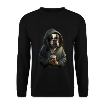 Bulldog Boxer Morning Grouch Coffee Colleague Office - Unisex Sweatshirt - black - Front - Alina (178cm) & Michal (187cm)