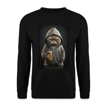Chat British Shorthair Morning Grouch Coffee Collègue - Sweat-shirt Unisexe - noir - Devant - Alina (178cm) & Michal (187cm)