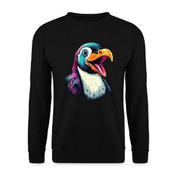 Cooler sprechender Pinguin - Unisex Pullover - Schwarz - Vorne - Alina (178cm) & Michal (187cm)