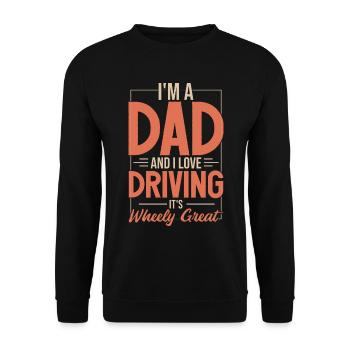 Ich bin Vater und ich liebe Autofahren | Papa Wortspiel Papa Witz - Unisex Pullover - Schwarz - Vorne - Alina (178cm) & Michal (187cm)