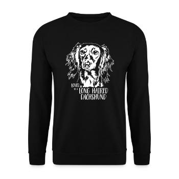 Loved by a Long Haired Dachshund Dog Wilsigns - Unisex Sweatshirt - black - Front - Alina (178cm) & Michal (187cm)
