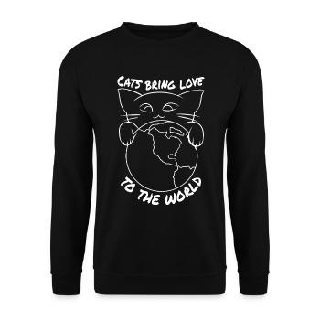 Katzen Bringen Liebe in die Welt - Unisex Pullover - Schwarz - Vorne - Alina (178cm) & Michal (187cm)