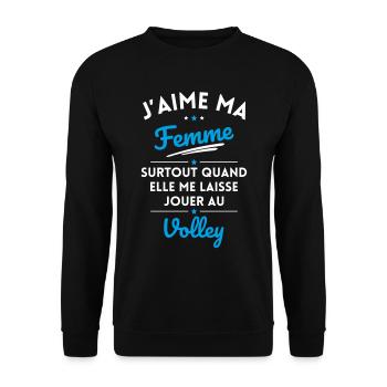 J'aime ma femme quand me laisse jouer au Volley - Sweat-shirt Unisexe - noir - Devant - Alina (178cm) & Michal (187cm)