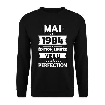 Anniversaire 40 ans - Mai 1984 Perfection - Sweat-shirt Unisexe - noir - Devant - Alina (178cm) & Michal (187cm)