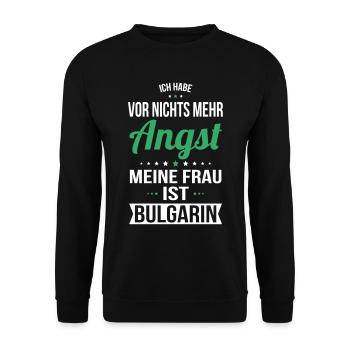 Meine Frau ist Bulgarin - Geschenkidee Humor - Unisex Pullover - Schwarz - Vorne - Alina (178cm) & Michal (187cm)