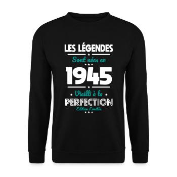 80-jähriges Jubiläum - 1945 werden Legenden geboren - Unisex Pullover - Schwarz - Vorne - Alina (178cm) & Michal (187cm)