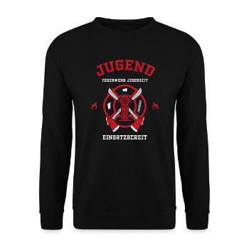 Jugend Feuerwehr Jederzeit Einsa... - Unisex Pullover - Schwarz - Vorne - Alina (178cm) & Michal (187cm)