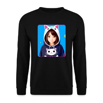 Cute Anime Manga Girl with Cat Hoodie - Unisex Sweatshirt - black - Front - Alina (178cm) & Michal (187cm)