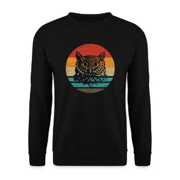 Eule Retro Style Vintage - Unisex Pullover - Schwarz - Vorne - Alina (178cm) & Michal (187cm)