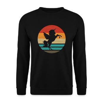 Einhorn Retro Style Vintage - Unisex Pullover - Schwarz - Vorne - Alina (178cm) & Michal (187cm)