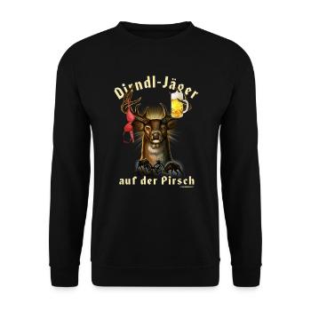JD - Jäger Designs - Dirndl Jäger auf der Pirsch - - Unisex Pullover - Schwarz - Vorne - Alina (178cm) & Michal (187cm)