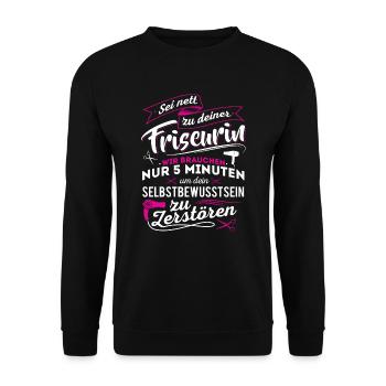 Friseurin Frisörin Haare - Unisex Pullover - Schwarz - Vorne - Alina (178cm) & Michal (187cm)