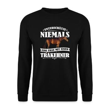 Trakehner Pferde Shirt-UNF - Unisex Pullover - Schwarz - Vorne - Alina (178cm) & Michal (187cm)