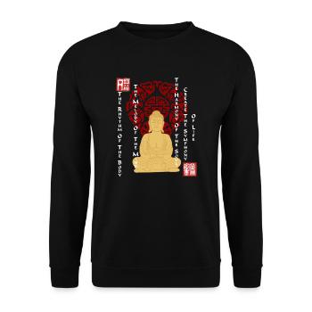 Buddha Cross-legged China Ornament Yoga Saying - Unisex Sweatshirt - black - Front - Alina (178cm) & Michal (187cm)