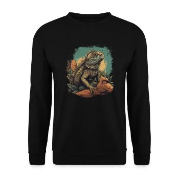 iguana branch reptiles green iguana - Unisex Sweatshirt - black - Front - Alina (178cm) & Michal (187cm)