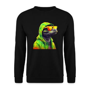 Krokodil mit Sonnenbrille Alligator Kaiman Reptil - Unisex Pullover - Schwarz - Vorne - Alina (178cm) & Michal (187cm)