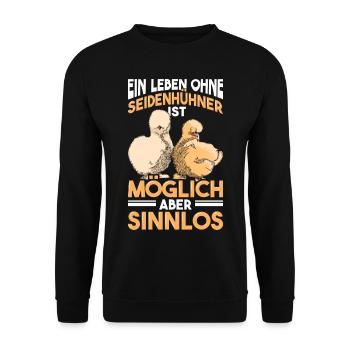 Seidenhuhn Seidenhühner Silkie Hühner Geschenk - Unisex Pullover - Schwarz - Vorne - Alina (178cm) & Michal (187cm)
