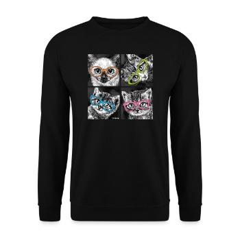PD Moreno Chats avec lunettes - Sweat-shirt Unisexe - noir - Devant - Alina (178cm) & Michal (187cm)