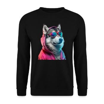 Husky mit Sonnenbrille Bunt Coole Huskys Hund - Unisex Pullover - Schwarz - Vorne - Alina (178cm) & Michal (187cm)
