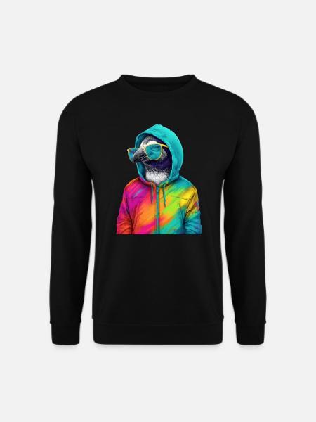 Pinguin mit Sonnenbrille Bunt Coole Pinguine Vogel - Unisex Pullover - Schwarz