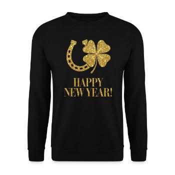 Happy New Year Shamrock Horseshoe Lucky gold - Unisex Sweatshirt - black - Front - Alina (178cm) & Michal (187cm)