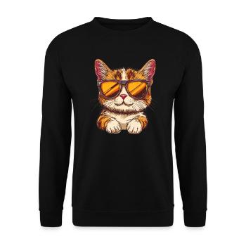 Katze mit Sonnenbrille - Unisex Pullover - Schwarz - Vorne - Alina (178cm) & Michal (187cm)