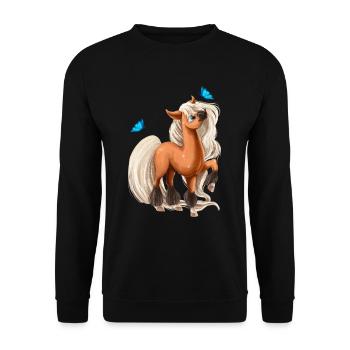 Cute Pony With Butterflies Horse Riding Horses - Unisex Pullover - Schwarz - Vorne - Alina (178cm) & Michal (187cm)