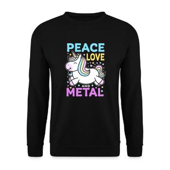 Metal Einhorn - Peace Love and Metal - Unisex Pullover - Schwarz - Vorne - Alina (178cm) & Michal (187cm)