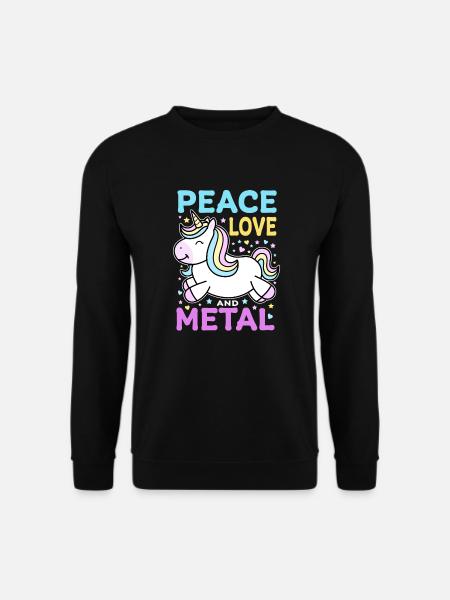 Metal Einhorn - Peace Love and Metal - Unisex Pullover - Schwarz