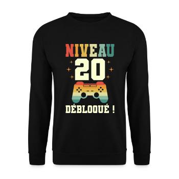 Anniversaire 20 Ans Geek Niveau 20 Humour - Sweat-shirt Unisexe - noir - Devant - Alina (178cm) & Michal (187cm)