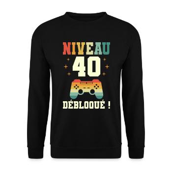 Anniversaire 40 Ans Geek Niveau 40 Humour - Sweat-shirt Unisexe - noir - Devant - Alina (178cm) & Michal (187cm)
