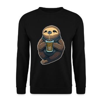 Faultier nippt Boba Milchtee - Unisex Pullover - Schwarz - Vorne - Alina (178cm) & Michal (187cm)