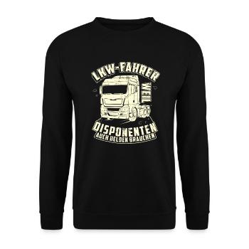 LKW-Fahrer Trucker Fernfahrer Brummi Fahrer - Unisex Pullover - Schwarz - Vorne - Alina (178cm) & Michal (187cm)