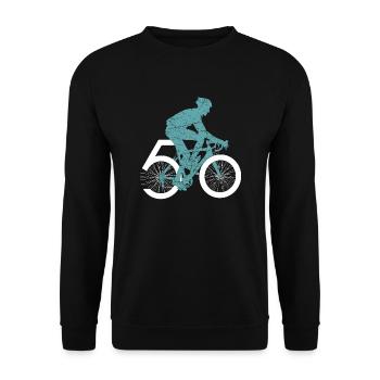 50 ans de cyclistes : T-shirt drôle d’anniversaire - Sweat-shirt Unisexe - noir - Devant - Alina (178cm) & Michal (187cm)