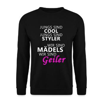 Jungs sind Cool | Wir sind Mädels Wir sind geiler - Unisex Pullover - Schwarz - Vorne - Alina (178cm) & Michal (187cm)