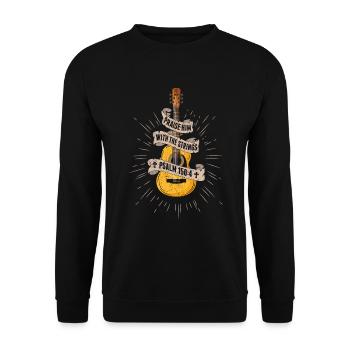 Praise Him With The Strings Jesus Akustikgitarre - Unisex Pullover - Schwarz - Vorne - Alina (178cm) & Michal (187cm)