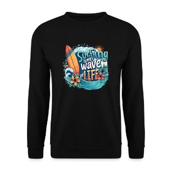 Le surf est ma vague de vie – Surfer & Ocean - Sweat-shirt Unisexe - noir - Devant - Alina (178cm) & Michal (187cm)