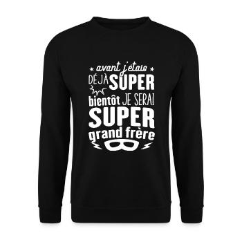 Annonce Grossesse Futur Super Grand Frère Garçon - Sweat-shirt Unisexe - noir - Devant - Alina (178cm) & Michal (187cm)