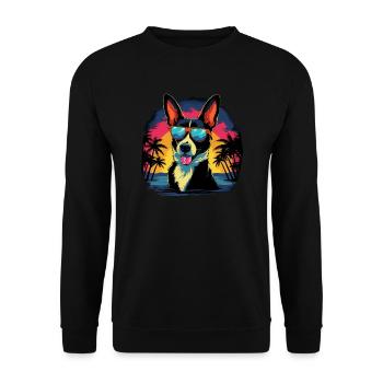 Retro Wave Basenji Dog Shirt 2 - Unisex Pullover - Schwarz - Vorne - Alina (178cm) & Michal (187cm)