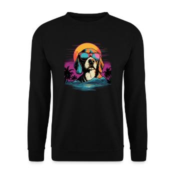 Retro Wave Beagle Dog Shirt - Unisex Pullover - Schwarz - Vorne - Alina (178cm) & Michal (187cm)