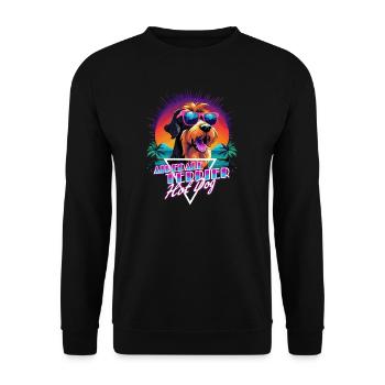 Retro Wave Airdale Terrier Hot Dog Shirt - Unisex Pullover - Schwarz - Vorne - Alina (178cm) & Michal (187cm)