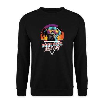 Retro Wave American Bulldog Hot Dog Shirt - Unisex Pullover - Schwarz - Vorne - Alina (178cm) & Michal (187cm)