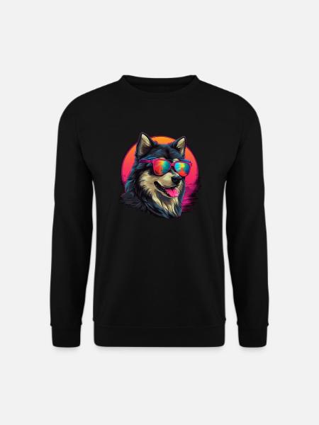 Retro Wave Alaskan Malamute Hunde Shirt - Unisextröja - svart